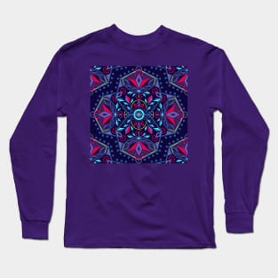 Navy Geometric Flower Mandala Long Sleeve T-Shirt